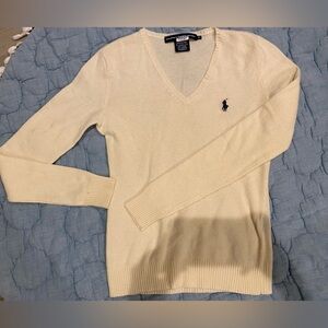 Ralph Lauren Sport- Cream Sweater with Navy Pony. Merino Wool, Cashmere blend
